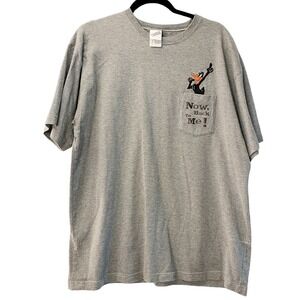 warner bros Daffy Mens VTG Looney Tunes Embroidered tshirt gray size Large